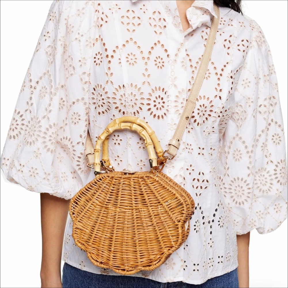 Topshop Sicily Shell Straw Crossbody Bag